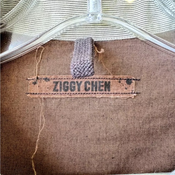 ZIGGY CHEN MEN'S SHIRT, Striped White Grey, Band Collar Size 52 Large - Picture 6 of 10